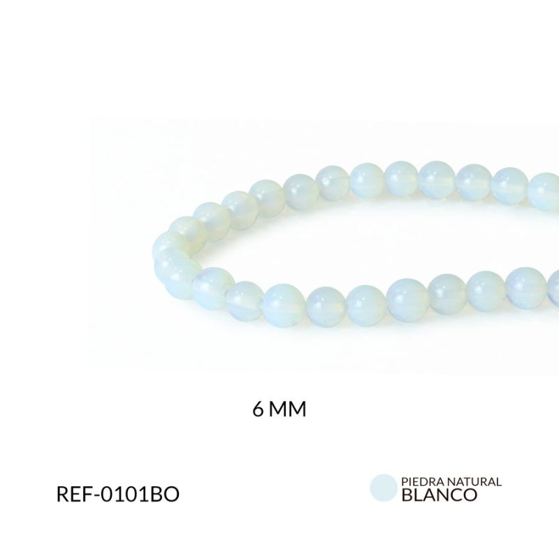 PIEDRA NATURAL REDONDA 6MM BLANCO OPALO / SARTA x 65 und aprox / Ref-0101BO