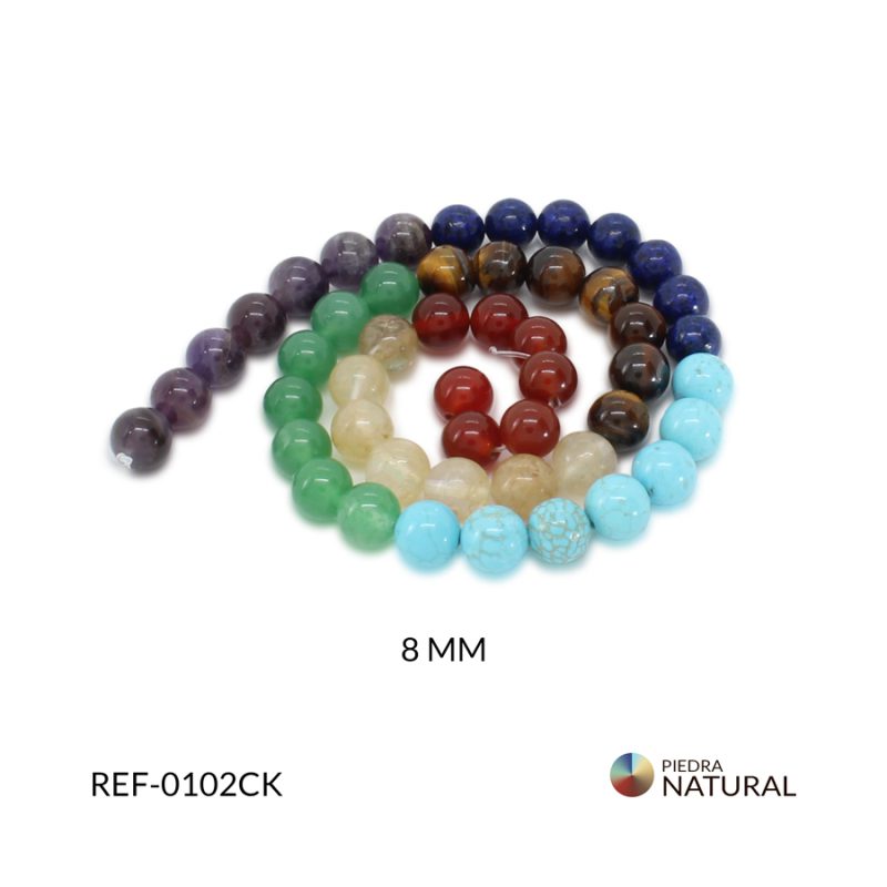 Piedra natural redonda siete chakras 8 mm / x sarta / 0102CK