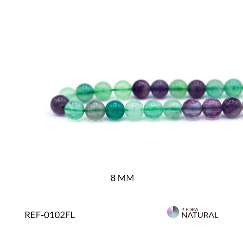 Piedra natural redonda cuarzo fluorita 8mm / x sarta / Ref-0102FL