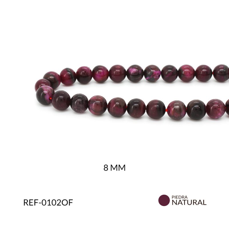 Piedra natural 8 mm ojo de tigre fucsia / x sarta / Ref-0102OF