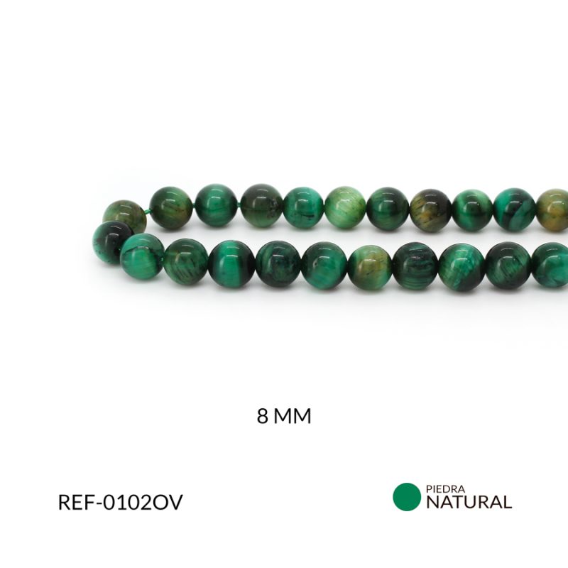 Piedra natural 8 mm ojo de tigre verde / x sarta / ref-0102OV / Ref-0102OV