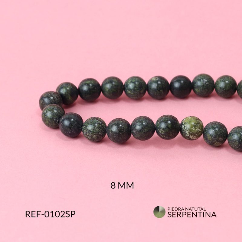 Piedra Natural redonda serpentina verde 8mm / x sarta / Ref-0102SP / Ref-0102SP