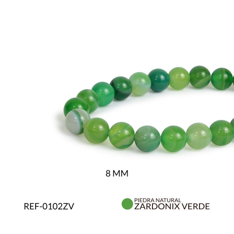 PIEDRA NATURAL ZARDONIX VERDE 8MM / SARTA X 46 UND Aprox / Ref-0102ZV