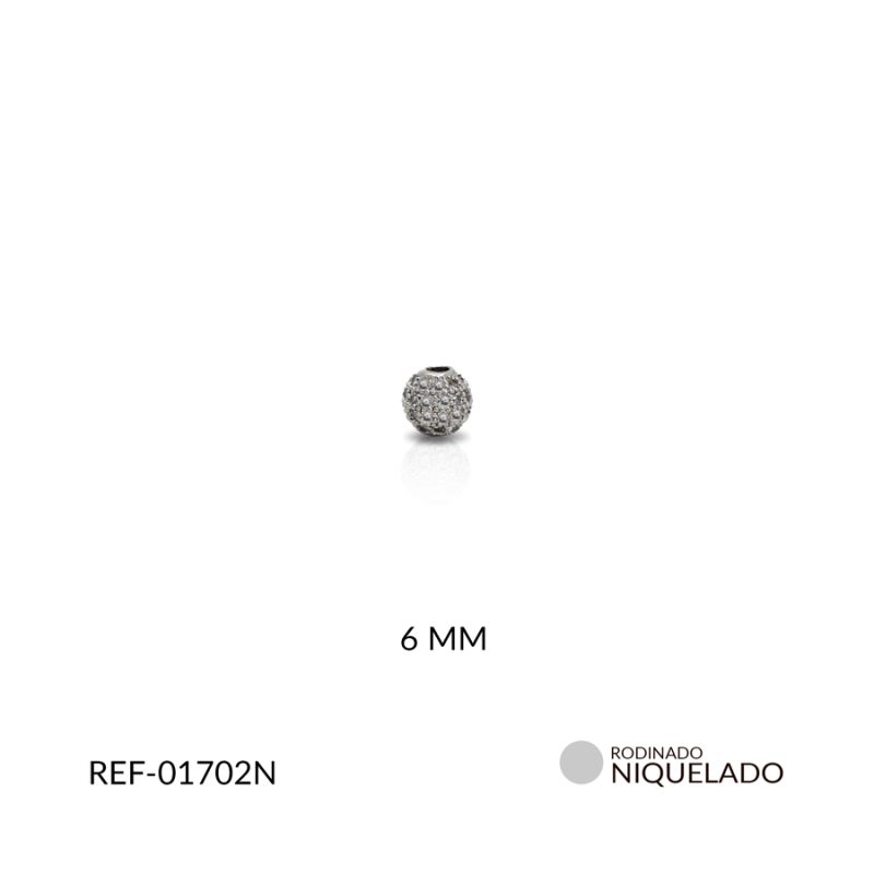 Separador rodinado balin circón plateado 6mm / x unidad / Ref-01702N / Ref-01702N