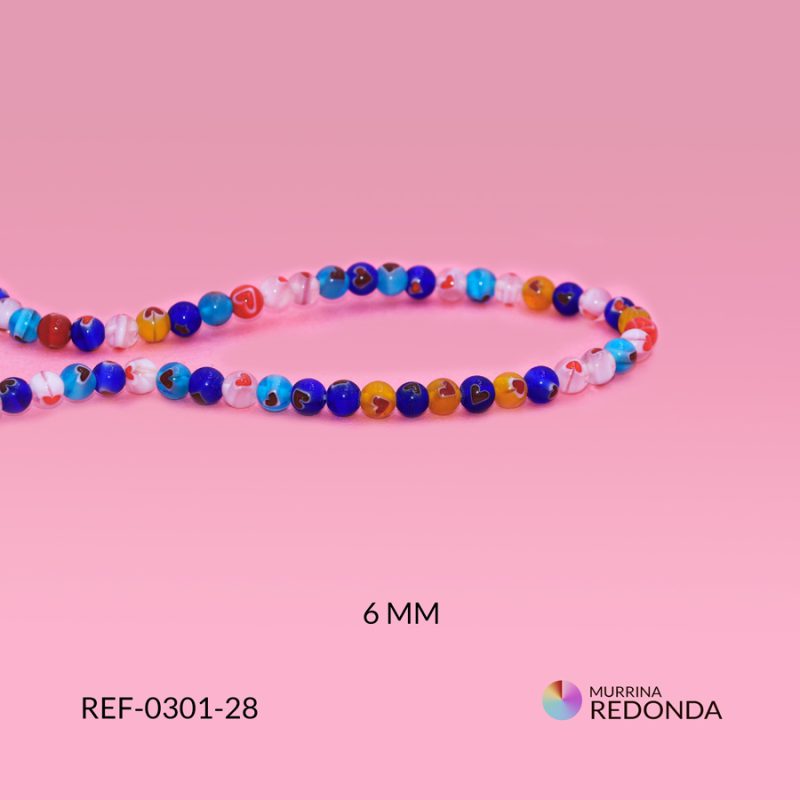Murrina redonda corazones rojos 6mm / x sarta / Ref-0301-28 / Ref-0301-28