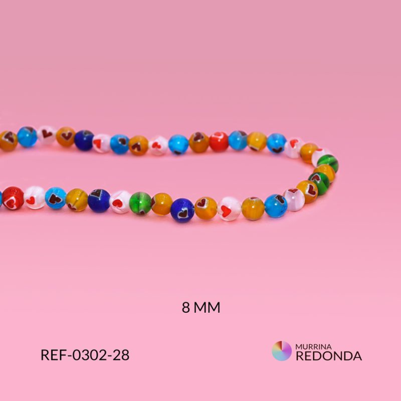 Murrina redonda corazones rojos 8mm / x sarta / Ref-0302-28 / Ref-0302-28