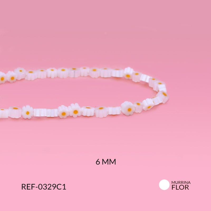Murrina flor blanca centro amarillo 6mm / x sarta / Ref-0329C1 / Ref-0329C1
