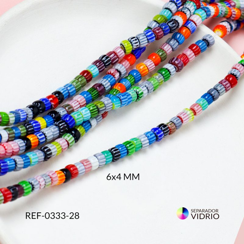 Murrina cilindro multicolor 6x4mm / x sarta / Ref-0333-28 / Ref-0333-28