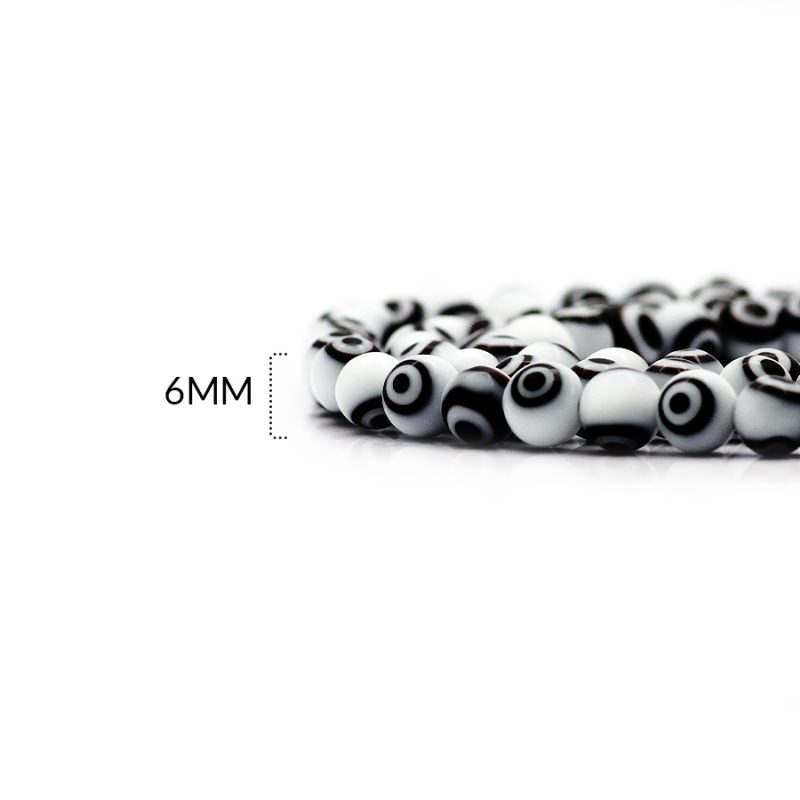 Ojo turco redondo vidrio Blanco con negro 6mm / x sarta / Ref-0351-12