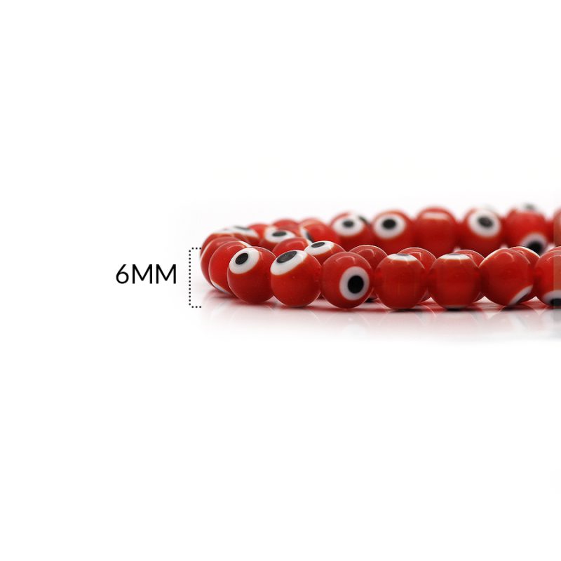 Ojo turco redondo vidrio color rojo 6mm / x sarta / Ref-0351C5