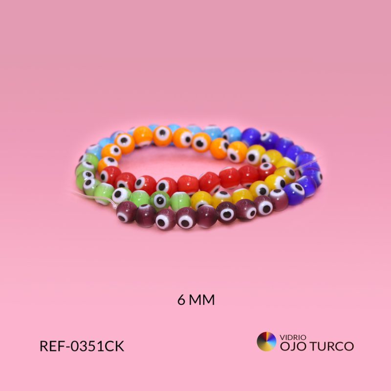 Ojo turco vidrio 7 chakras 6mm / x sarta / Ref-0351CK / Ref-0351CK