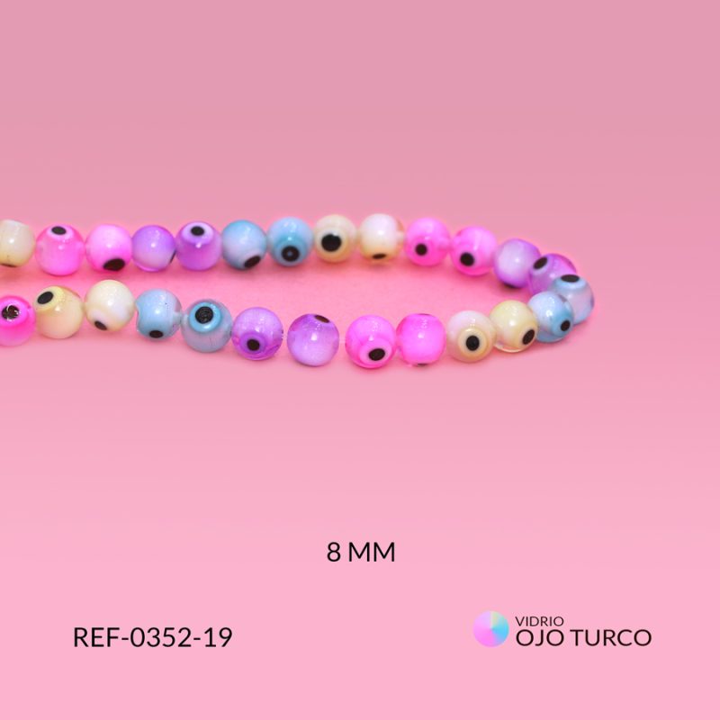 Ojo turco vidrio redondo mixto pastel 8mm / x sarta / Ref-0352-19 / Ref-0352-19