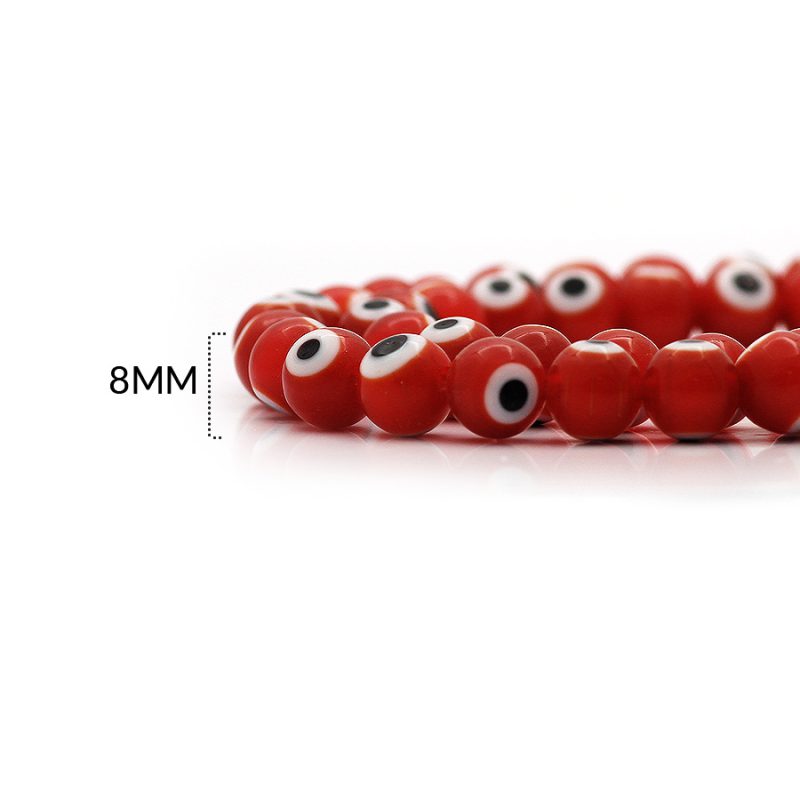 Ojo turco redondo vidrio color rojo 8mm / x sarta / Ref-0352C5