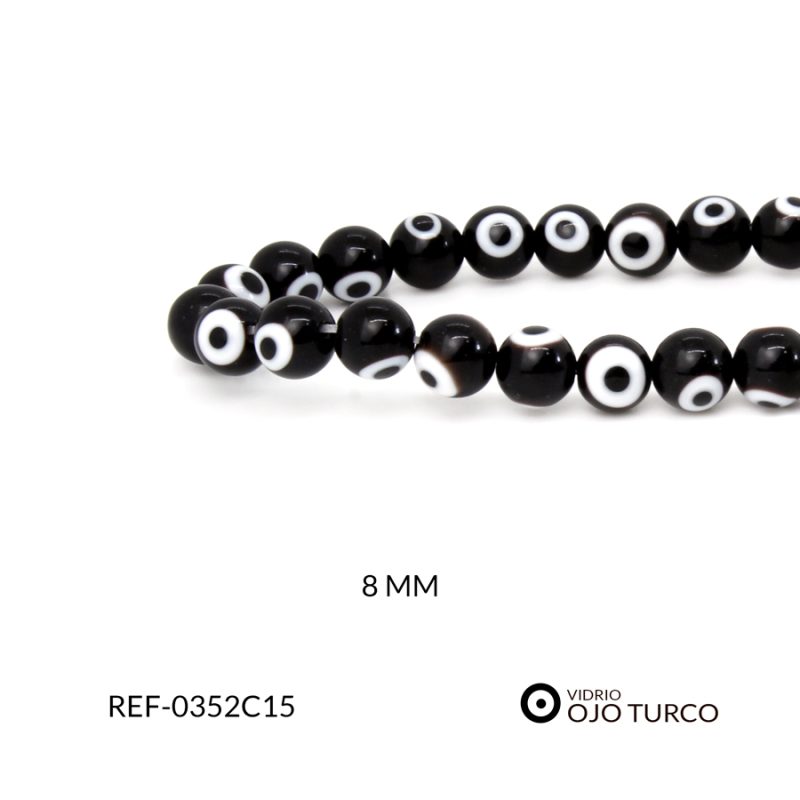 Ojo turco vidrio redondo 8mm color negro / x sarta / Ref-0352C15