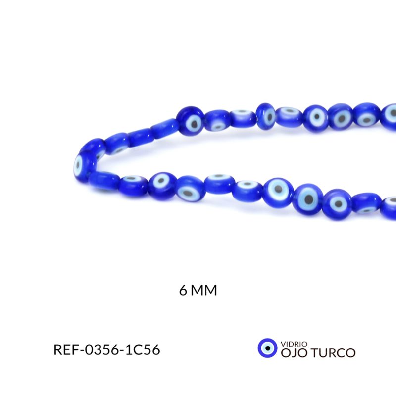 Ojo turco vidrio plano 6 mm color azul rey circulo azul / x sarta / Ref-0356-1C56