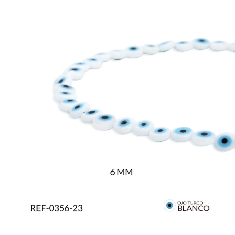 Ojo turco vidrio plano 6mm color azul - blanco / x sarta / Ref-0356-23