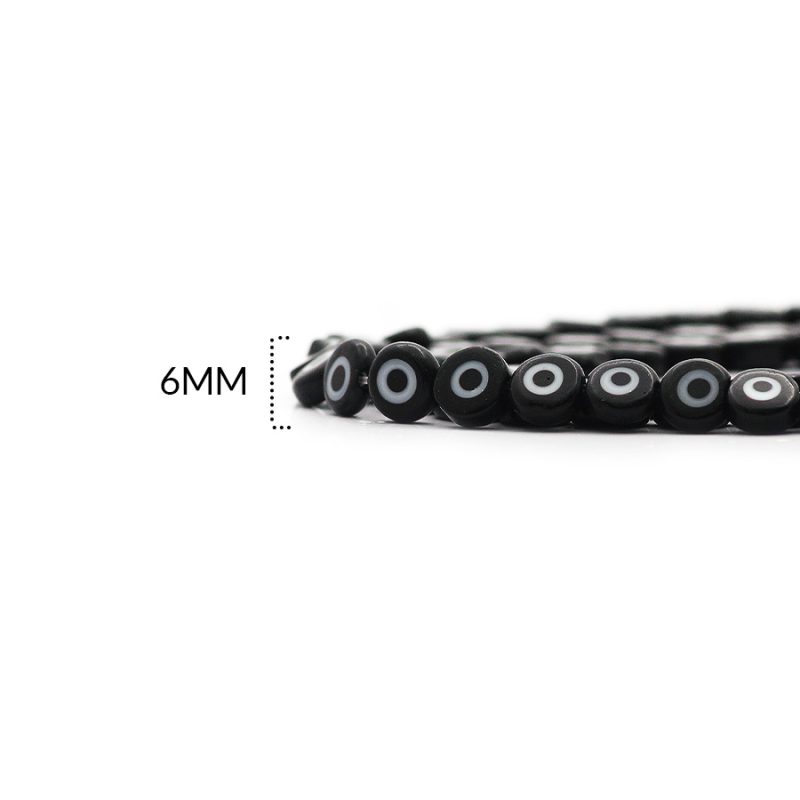 Ojo turco plano en vidrio negro 6mm / x sarta / Ref-0356C15