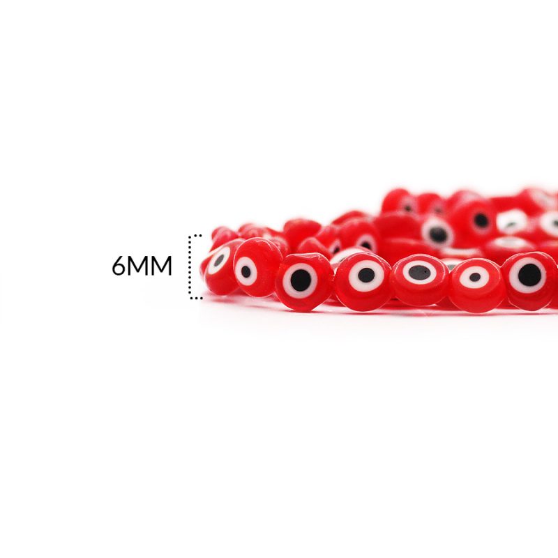 Ojo turco plano en vidrio rojo 6mm / x sarta / Ref-0356C5