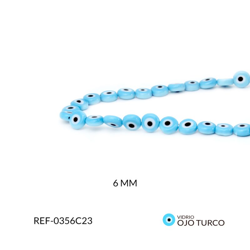 Ojo turco vidrio plano 6mm color azul palido / x sarta / Ref-0356C23