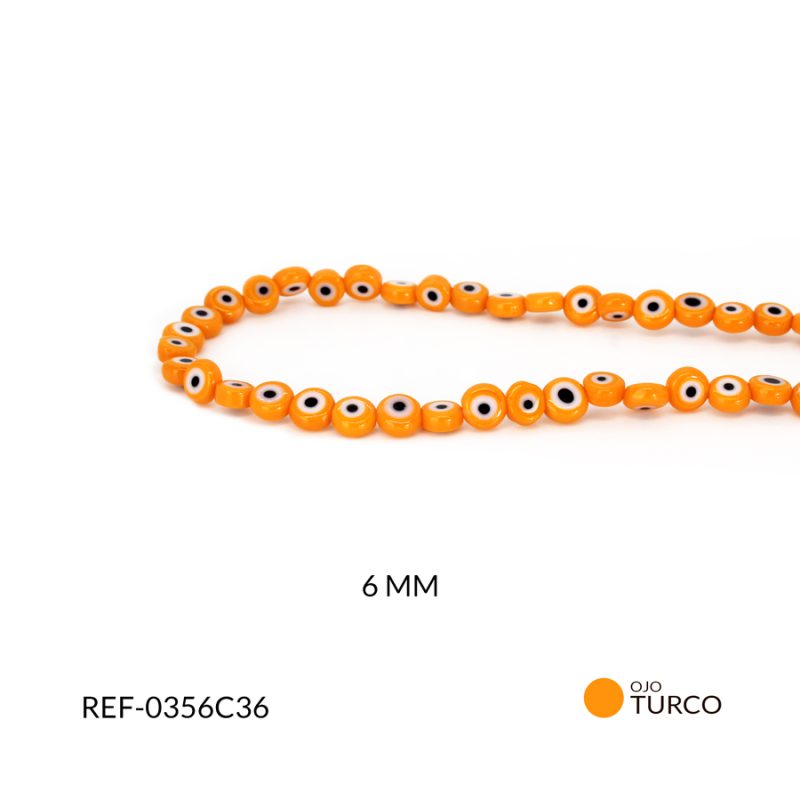 Ojo turco vidrio plano 6 mm color naranja  / x sarta / Ref-0356C36
