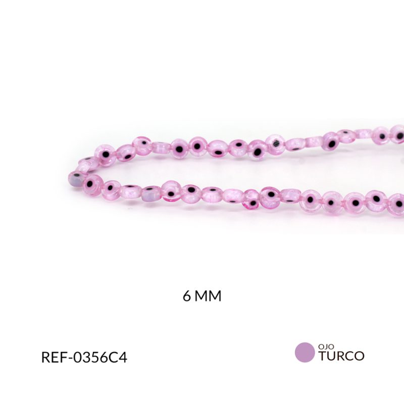 Ojo de turco vidrio plano 6 mm color rosado / x sarta / Ref-0356C4