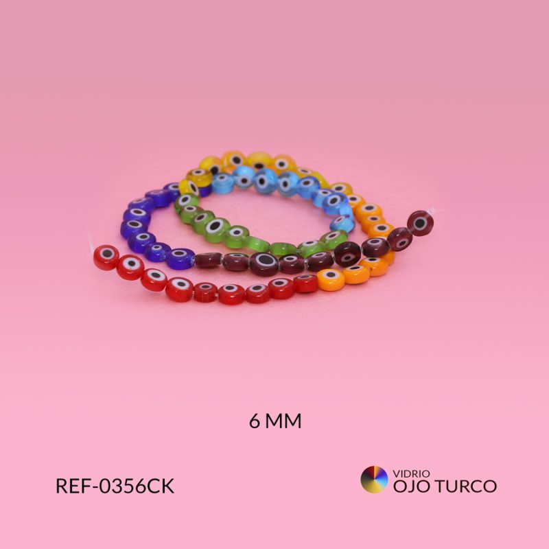 Ojo turco vidrio 7 chakras plano 6mm / x sarta / Ref-0356CK