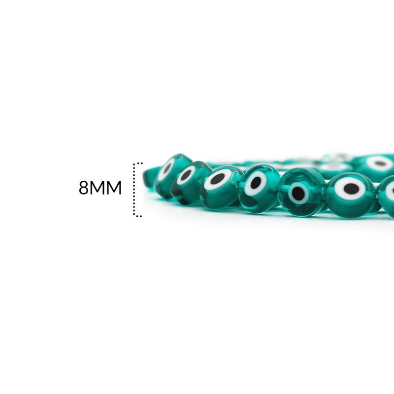 Ojo turco plano en vidrio verde jade 8mm / x sarta / Ref–0357C87