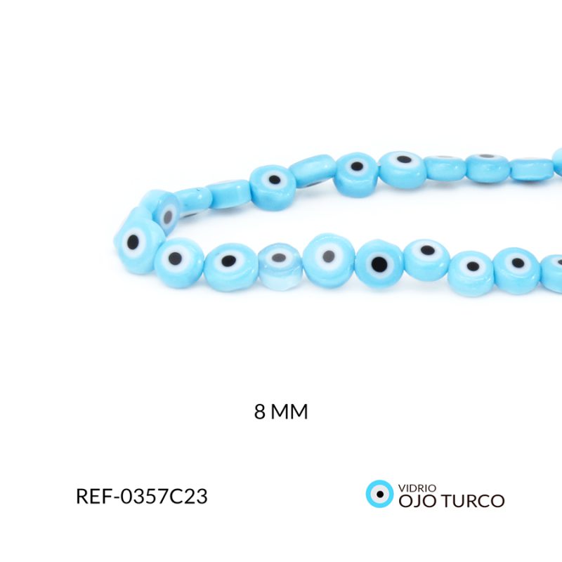Ojo turcos vidrio plano 8mm color azul palido / x sarta / Ref-0357C23