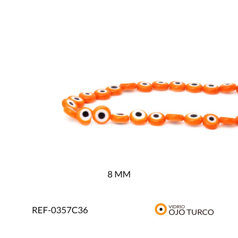 Ojo turco vidrio plano 8 mm color naranja / x sarta / Ref-0357C36