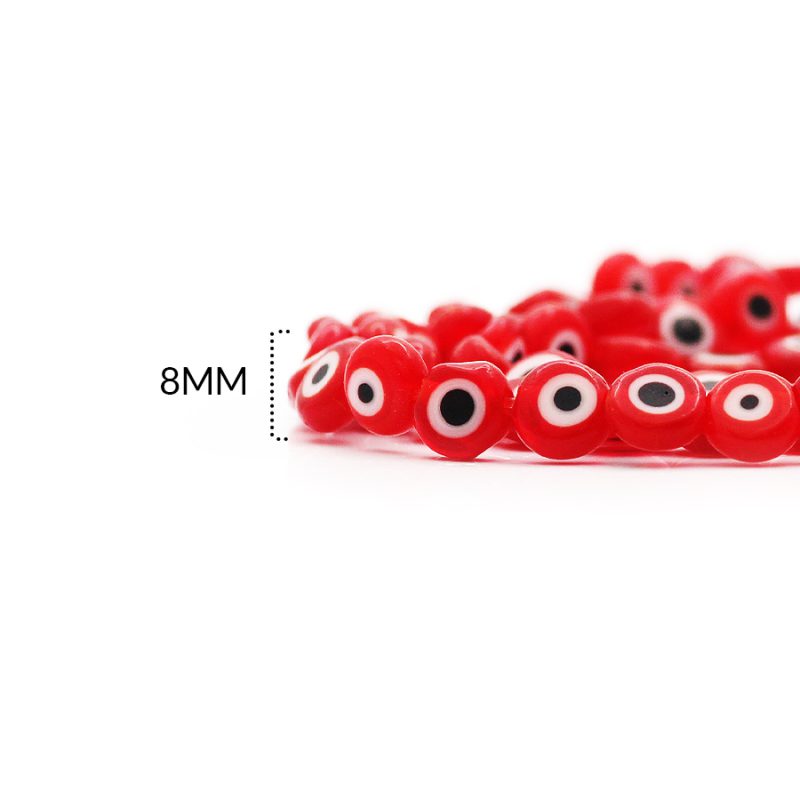 Ojo turco plano 8mm vidrio rojo / x sarta / Ref-0357C5