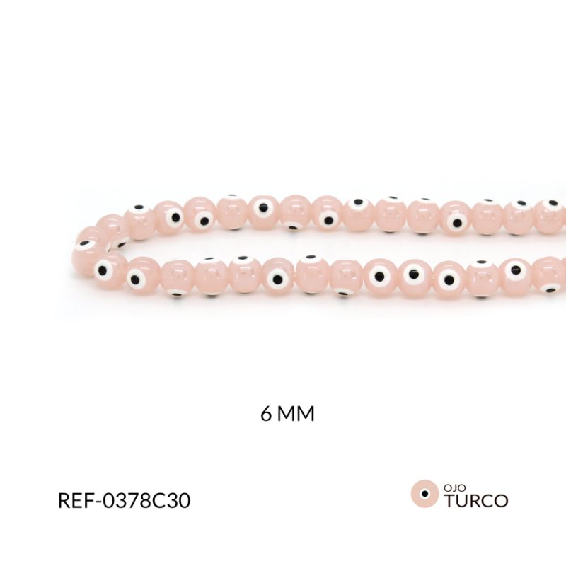 Ojo turco vidrio perlado redondo palo rosa 6mm / x sarta / Ref-0378C30