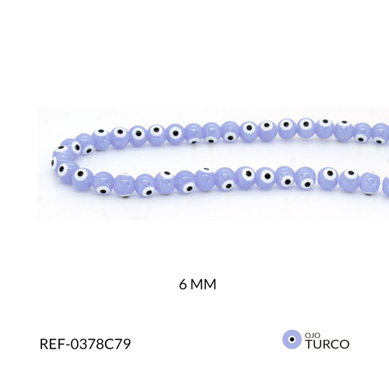 Ojo turco vidrio perlado redondo azul hortensia 6mm / x sarta / Ref-0378C59