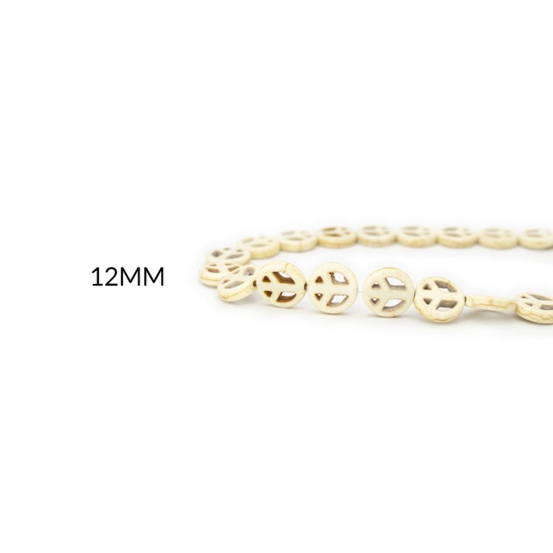 HOWLITA SIMBOLO PAZ 12MM / color blanco hueso / sarta por 40cm aprox / REF-0539BH / REF-0539BH