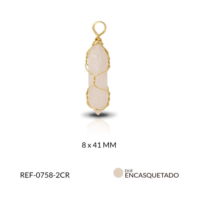 Dije encasquetado alambrismo cuarzo rosado 8x41mm / x unidad / Ref-0758-2CR