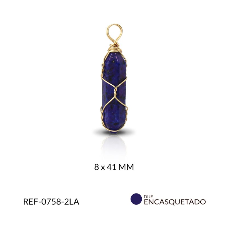 Dije encasquetado alambrismo lapislazuli 8x41mm / x unidad / Ref-0758-2LA