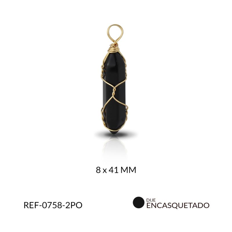 Dije encasquetado alambrismo ónix 8x41mm / x unidad / Ref-0758-2PO