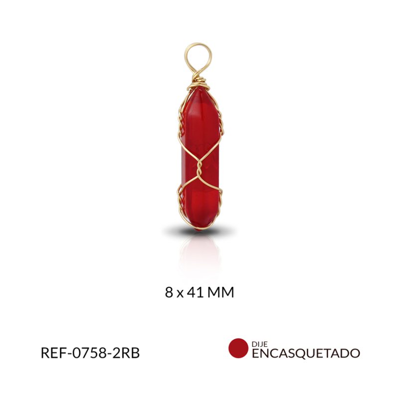 Dije encasquetado alambrismo cristal rojo 8x41mm / x unidad / Ref-0758-2RB