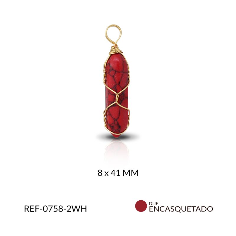 Dije encasquetado alambrismo howlite rojo 8x41mm / x unidad / Ref-0758-2WH