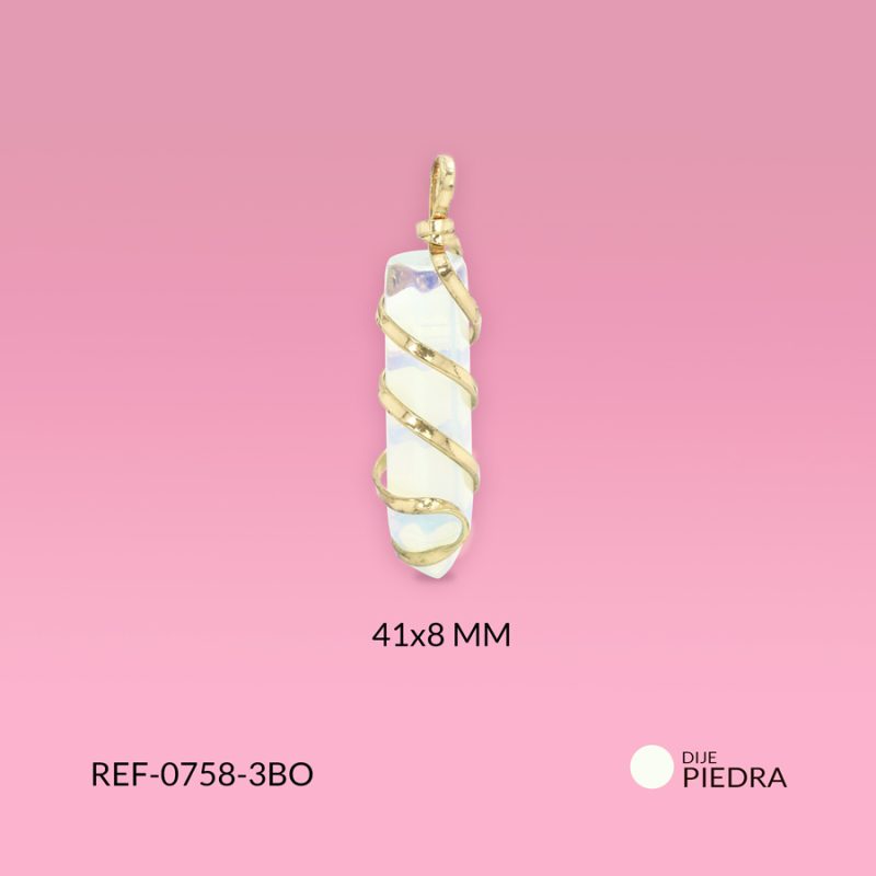 Dije péndulo entorchado piedra natural opalo 41x8mm / x unidad / Ref-0758-3BO / Ref-0758-3BO