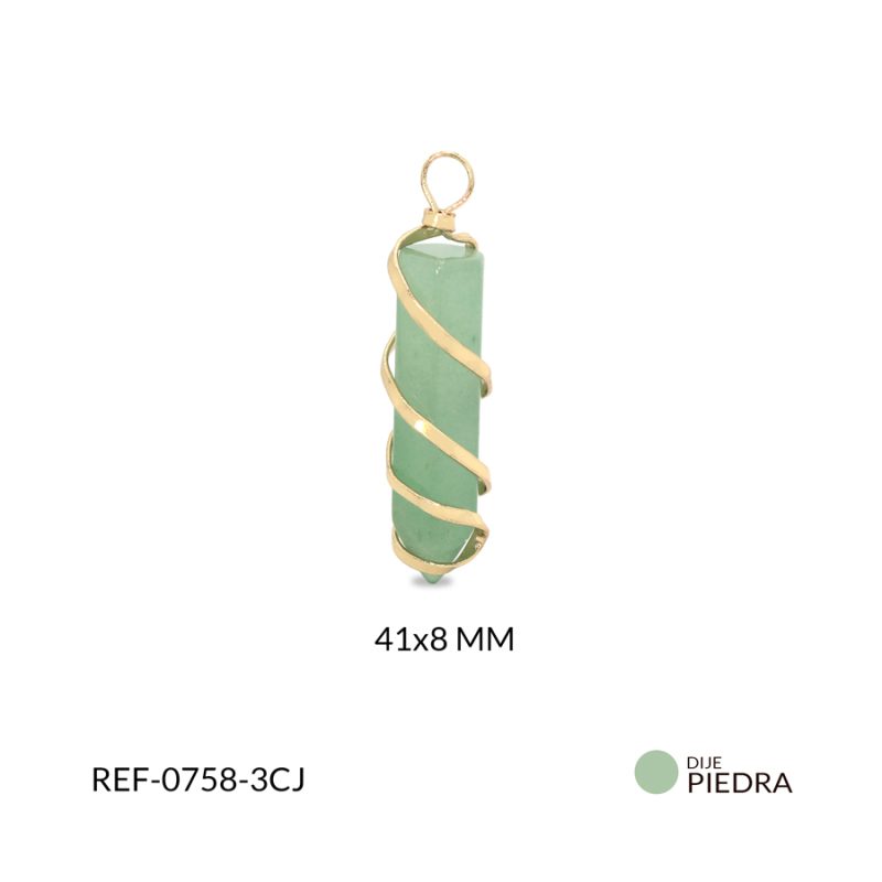 Dije péndulo entorchado piedra natural cuarzo jade 41x8mm / x unidad / Ref-0758-3CJ / Ref-0758-3CJ