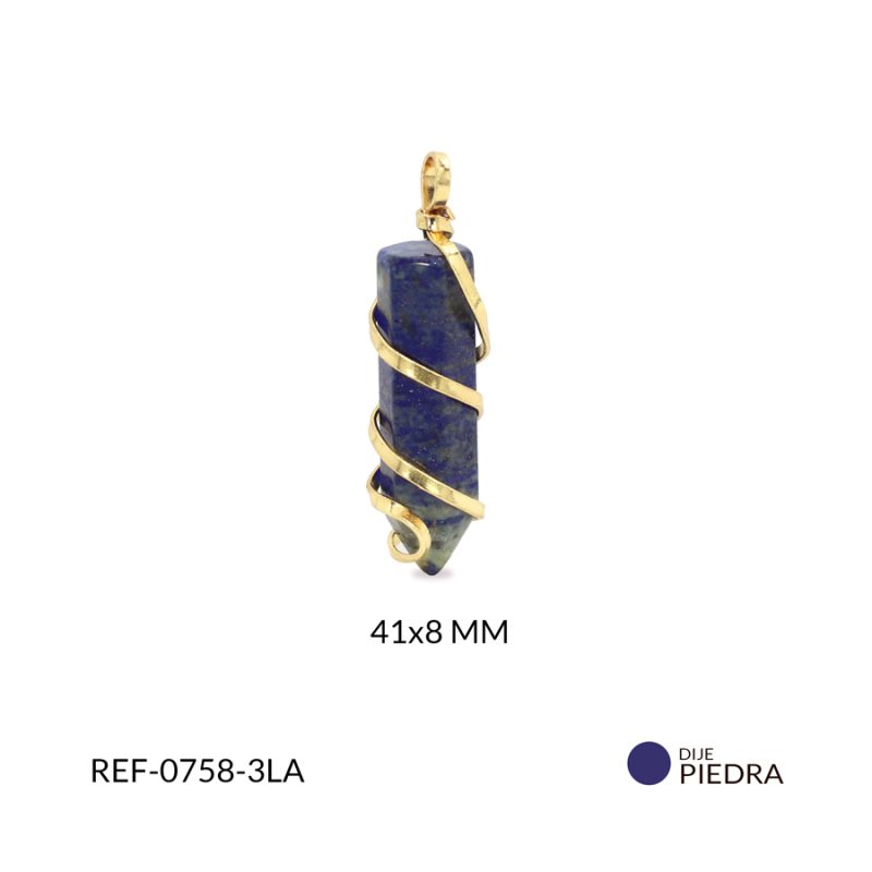 Dije péndulo entorchado piedra natural Lapislázuli 41x8mm / x unidad / Ref-0758-3LA / Ref-0758-3LA