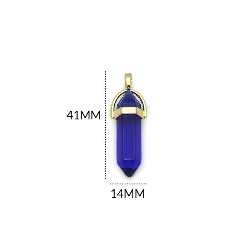 Pendulo en zamak dorado cilindro cristal azul rey / 8x41MM / REF-0758AR
