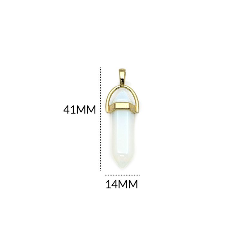 PENDULO EN ZAMAK DORADO CILINDRO PIEDRA OPALO / 8x41MM / REF-0758BO