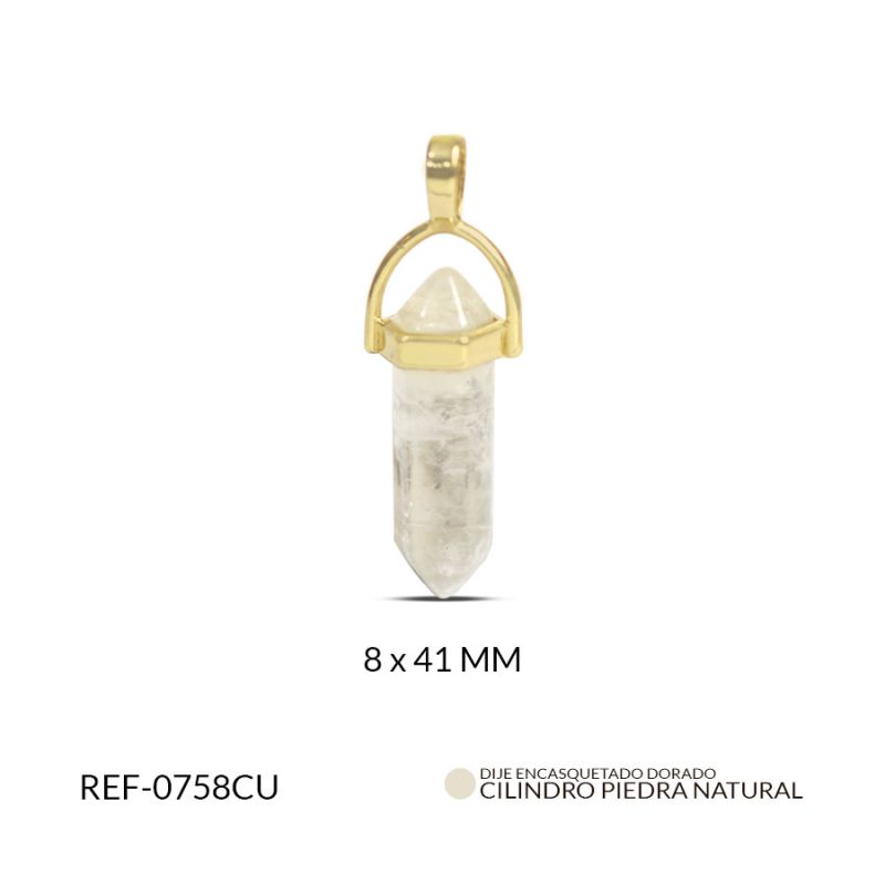 Pendulo zamak dorado cilindro piedra cuarzo cristal 8 x 41 mm / x und / Ref-0758CU