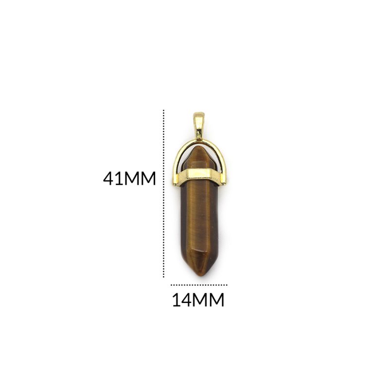 Pendulo en zamak dorado cilindro piedra ojo de tigre / 8x41mm / REF-0758OT