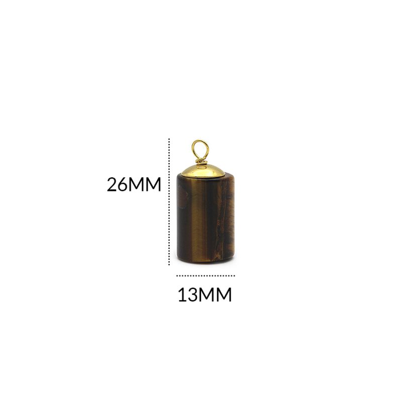 Pendulo en acero dorado cilindro piedra cuarzo ojo de tigre / 13x26MM / REF-0759OT