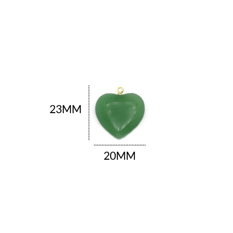 Dije corazón piedra cuarzo Jade 20 x 23 mm encasquetado acero dorado / x unidad / Ref-0774CJ / Ref-0774CJ