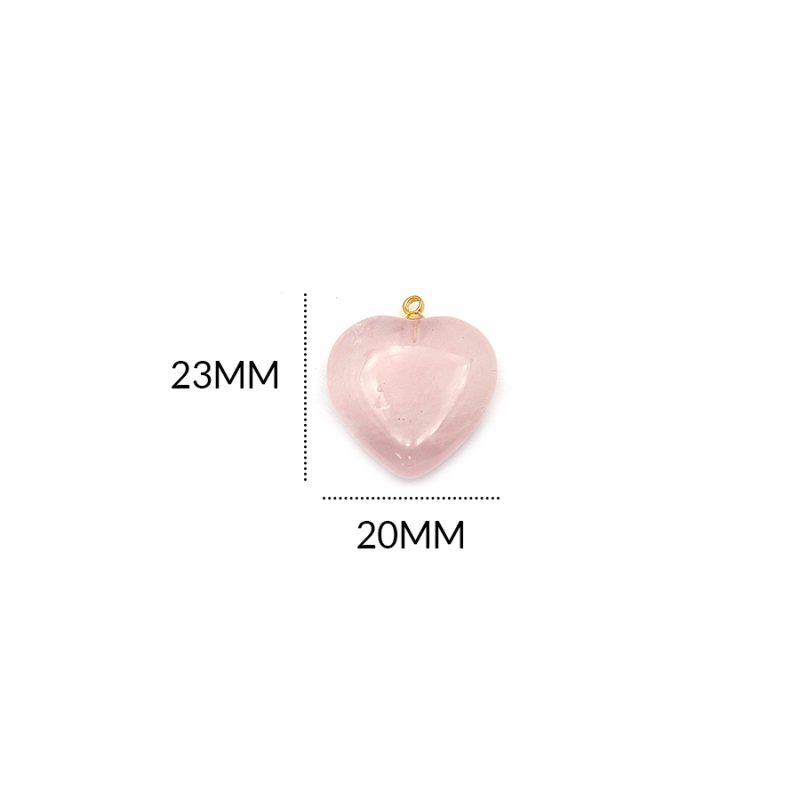 Dije corazón piedra cuarzo rosado 20 x 23 mm encasquetado acero dorado / x unidad / Ref-0774CR / Ref-0774CR