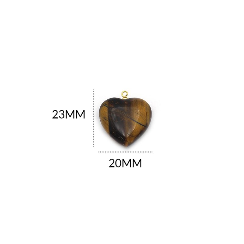 Dije corazón piedra ojo de tigre 20 x 23 mm encasquetado dorado / x unidad / Ref-0774OT / Ref-0774OT