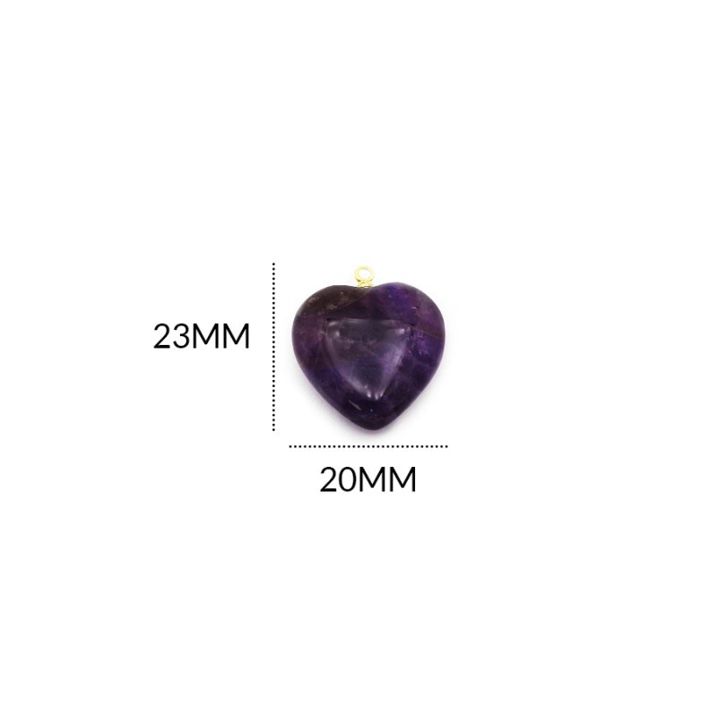 Dije corazón piedra amatista 20 x 23 mm encasquetado dorado / x und / REF-0774PA